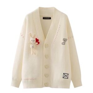 Cream Cardigan with Heart Buttons